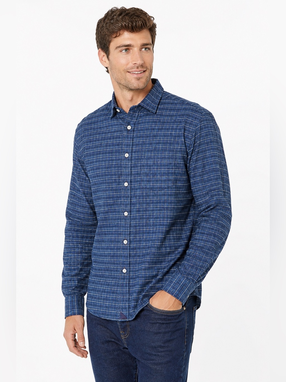 UNTUCKit Navy Michelot Flannel Shirt